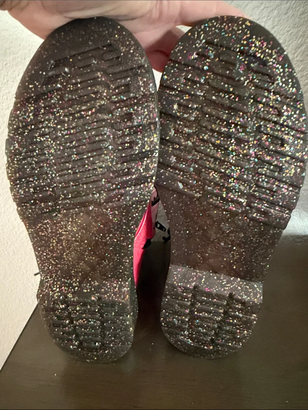 Dr. Martens Pink Ombre Patent Combat Boots with Glitter Sole